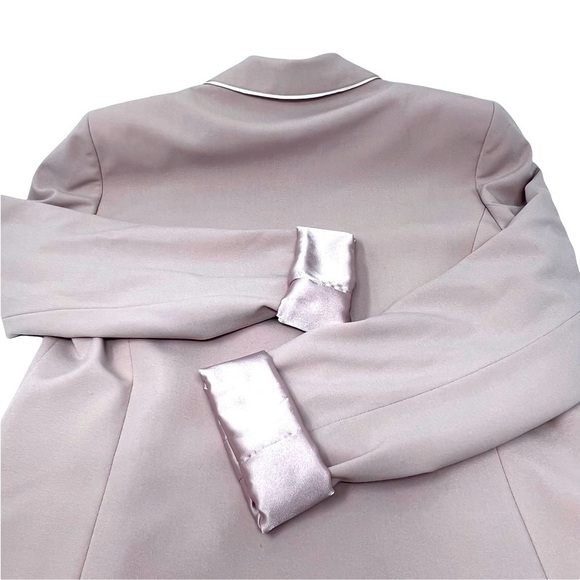 T Tahari Dusty Rose Blazer Size 8 One Button White Piping Trim Preppy Academia - Picture 8 of 15